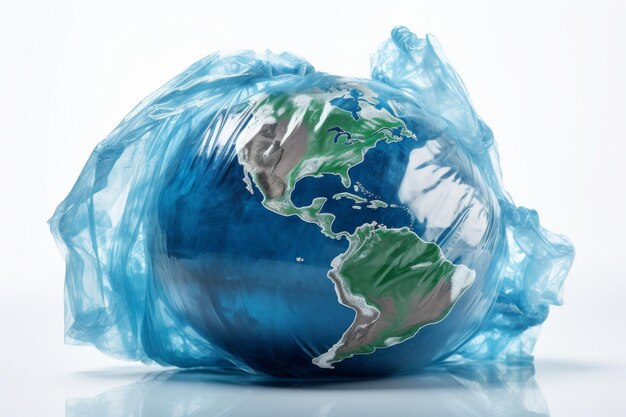 Photo plastic bag enveloping earth on a white or clear surface png transparent background