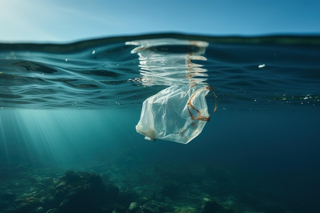 プラスチック袋が海に浮かぶ 環境汚染