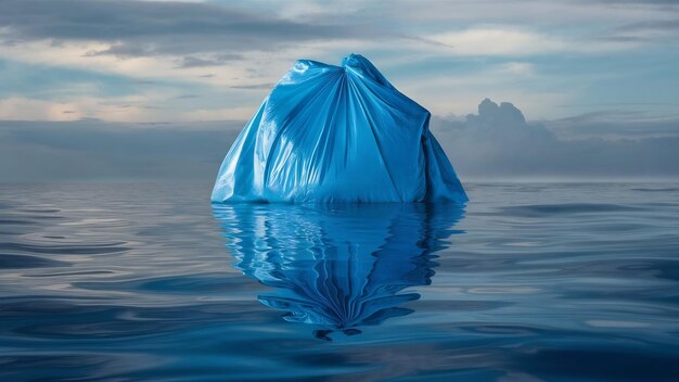 Plastic bag floating in the sea like an iceberg