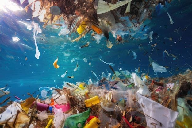 A plastic bag is floating in the ocean.