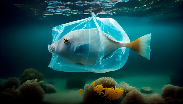 Plastic bag under the sea Generative AI