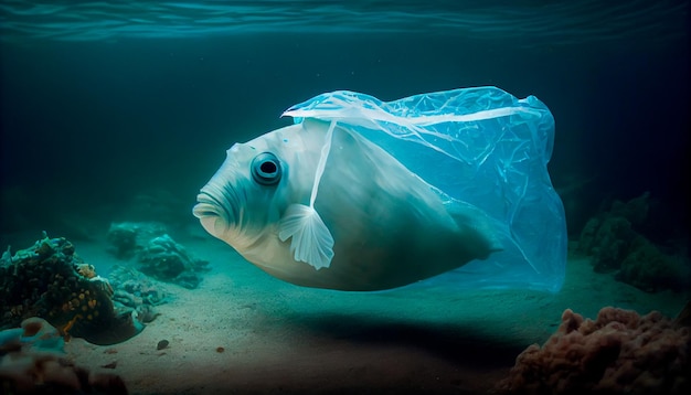 Plastic bag under the sea Generative AI