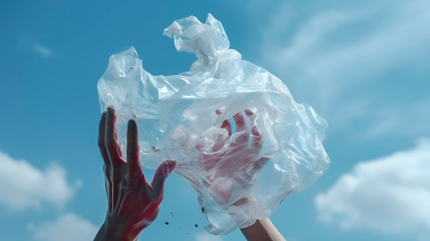 a plastic bag that has a hand in it