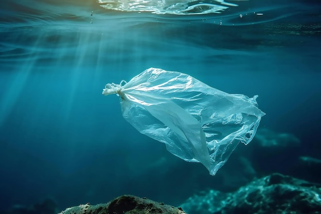 Plastic bag under the water