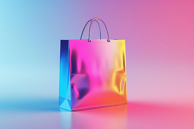 a plastic bag with a rainbow colored design on the bottomSimple style shopping bag 3d rendering 61