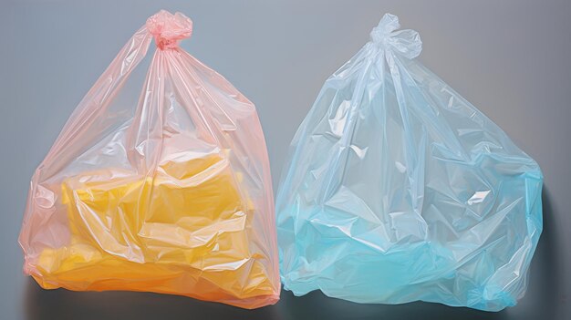 Plastic Bags Arranged on Solid Background