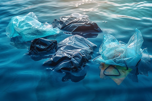 Plastic bags on the beach AI Generated