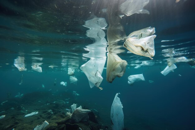 Foto sacchetti di plastica che inquinano gli oceani e mettono in pericolo la vita marina