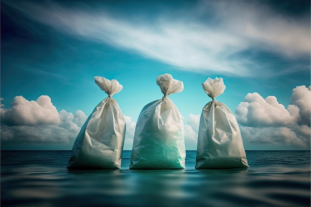 Plastic bags in the sea dirty ocean Made by AIArtificial intelligence