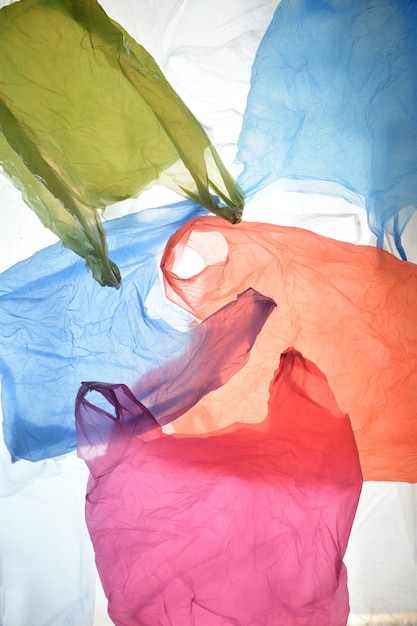 Plastic bags of used and transparent colors