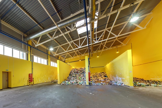 Plastic bales at the waste processing plant separate garbage\
collection recycling and storage of waste for further disposal\
business for sorting and processing of waste