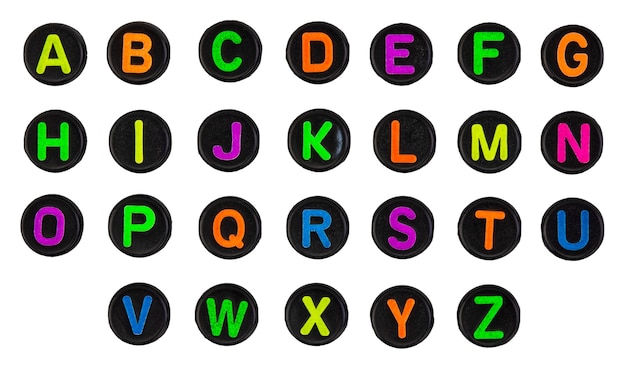 Photo plastic beads alphabet isolated on a white