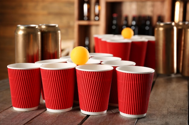 Beer Pong Cup Set With Funny Challenges, 20 Reusable Red Cups & 6 Ping