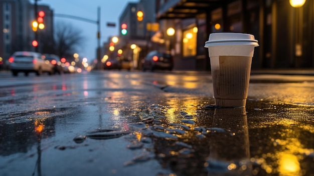 Plastic beker op de straat van de stad