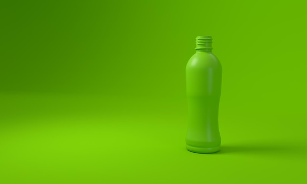 Photo plastic bottle in a green studio background concept of recycling and reuse of plastics