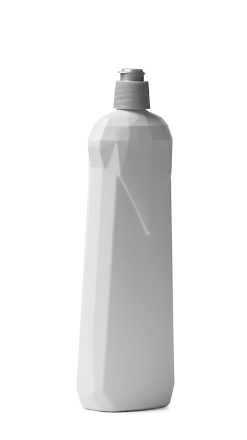 흰색 배경에 격리된 가정용 화학 세제용 플라스틱 병 식기 세척기 린스 보조제