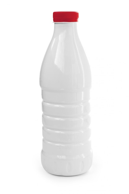 Plastic bottle of milk isolated on white