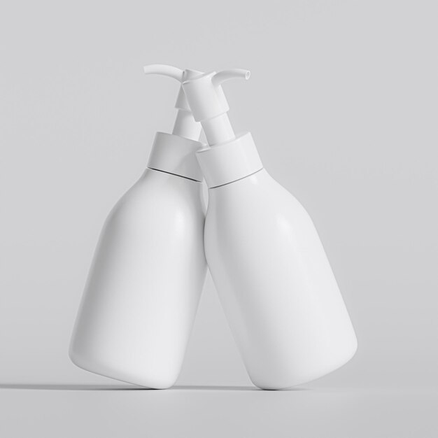 プラスチックボトルポンプ 灰色の背景にリアルな3Dレンダリングイラスト