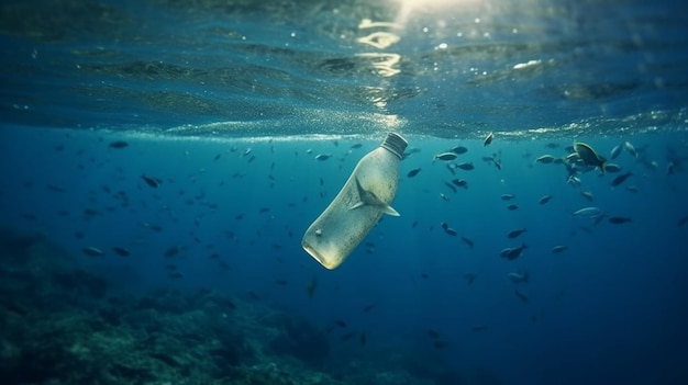 Photo a plastic bottle thrown into the water generative ai