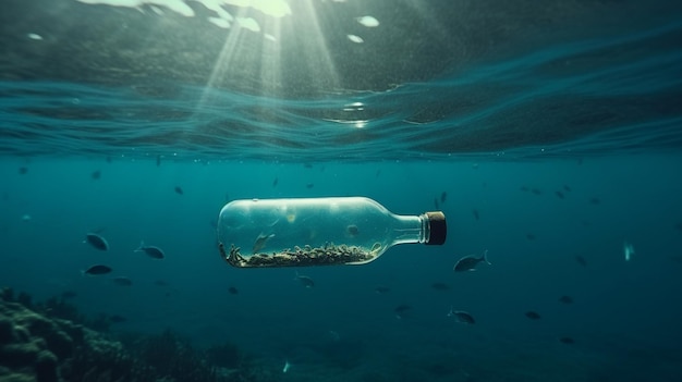 A plastic bottle thrown into the water Generative AI