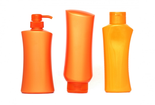 Photo plastic bottles of body care and beauty products