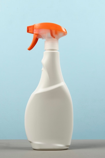 Plastic bottles of chemicals for household cleaning isolated.