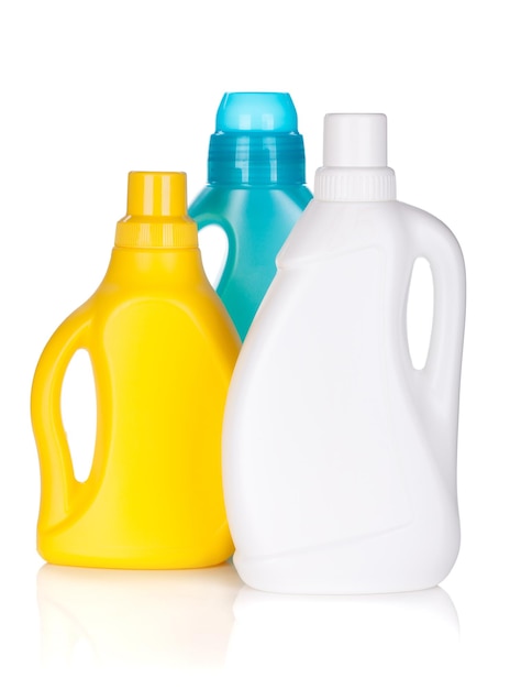 Plastic bottles of cleaning products