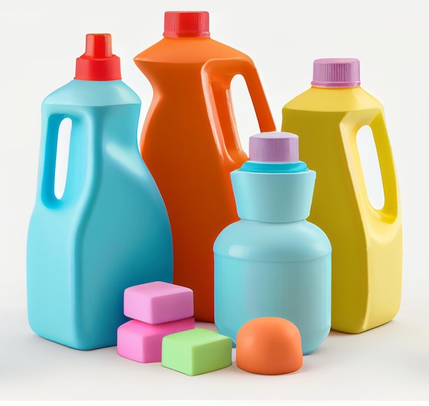 Plastic bottles containers for home cleaning. Generative ai
