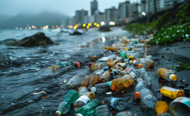 Plastic bottles and other garbage on the beach