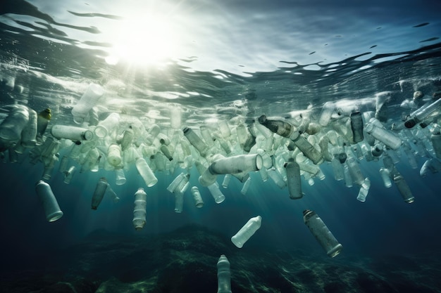 Plastic bottles pollution in ocean