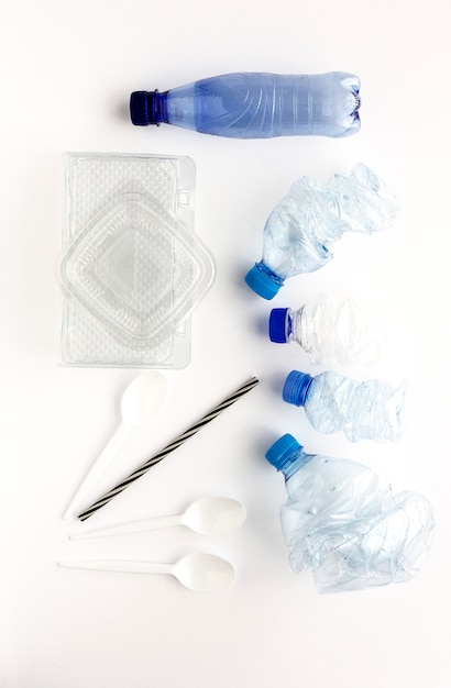 Plastic bottles to recycle, Knolling concept