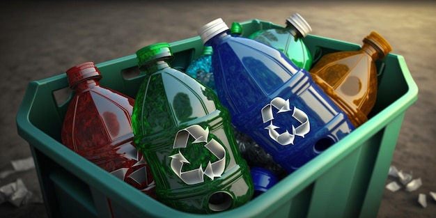 Plastic bottles in recycling bins for earth day campaign