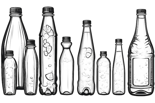Plastic bottles of various sizes Set of vector illustrations