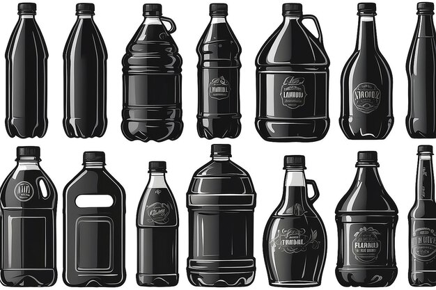 Plastic bottles of various sizes Set of vector illustrations