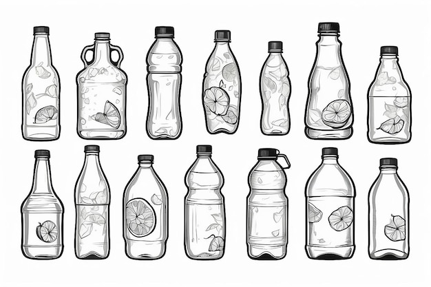 Plastic bottles of various sizes Set of vector illustrations