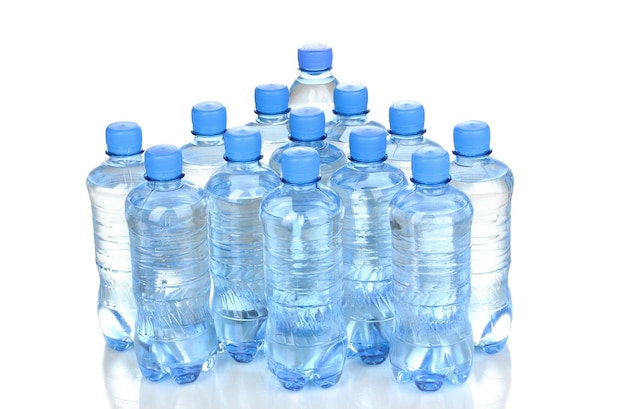 Plastic bottles of water isolated on white