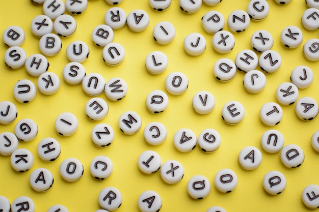 plastic bricks with many letters