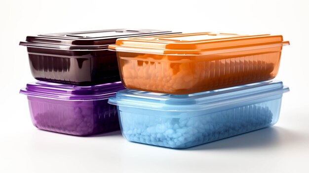 Foto container di plastica per alimenti sfusi su sfondo bianco