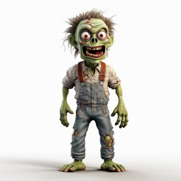 Plastic Cartoon Zombie In Overalls 3d Render Character Caricature