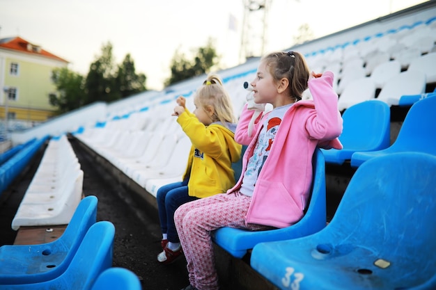 Plastic chairs in the stands of a sports stadium Cheer on the stands of the stadium