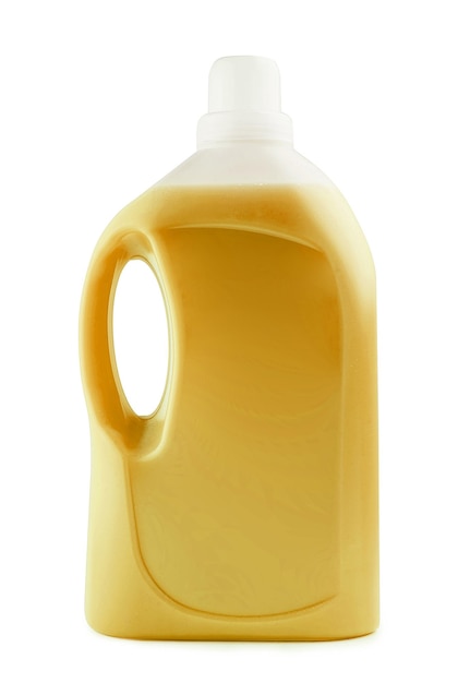 Plastic clean bottle full with yellow detergent