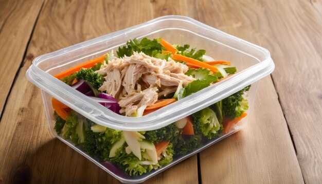 A plastic container filled with a variety of vegetables