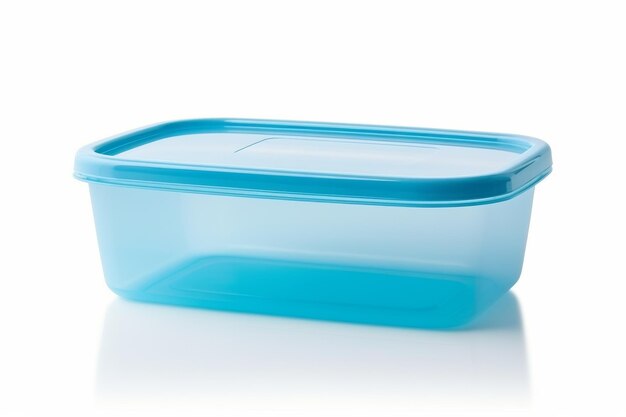 Photo plastic container with blue lid on a white or clear surface png transparent background