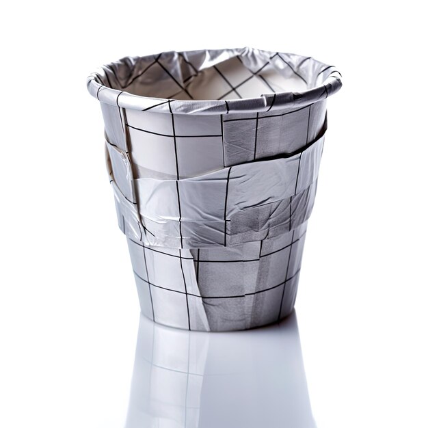 Photo a plastic container with a silver tin wrapped around it