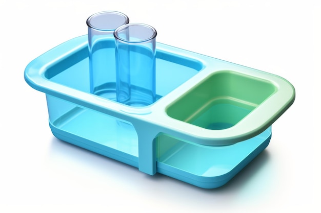 Photo plastic container with two cups on a white or clear surface png transparent background