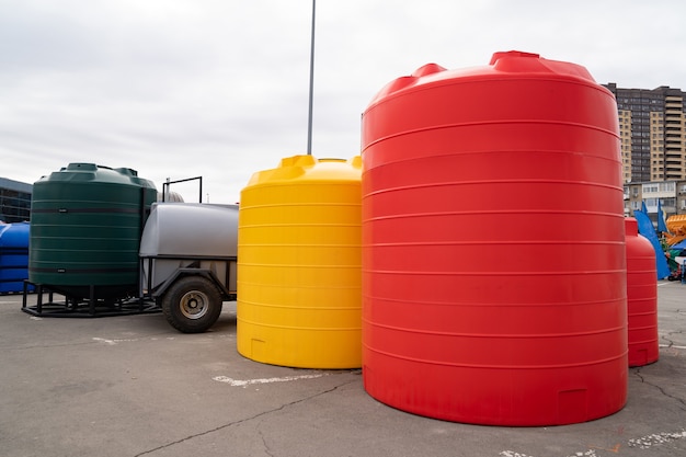 plastic containers and water tanks