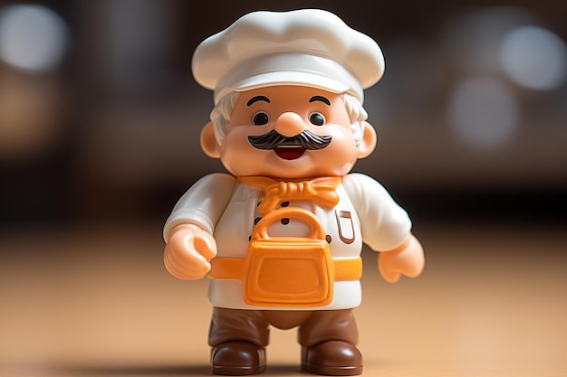 Foto miniatura di giocattolo di plastica di cuoco in uniforme