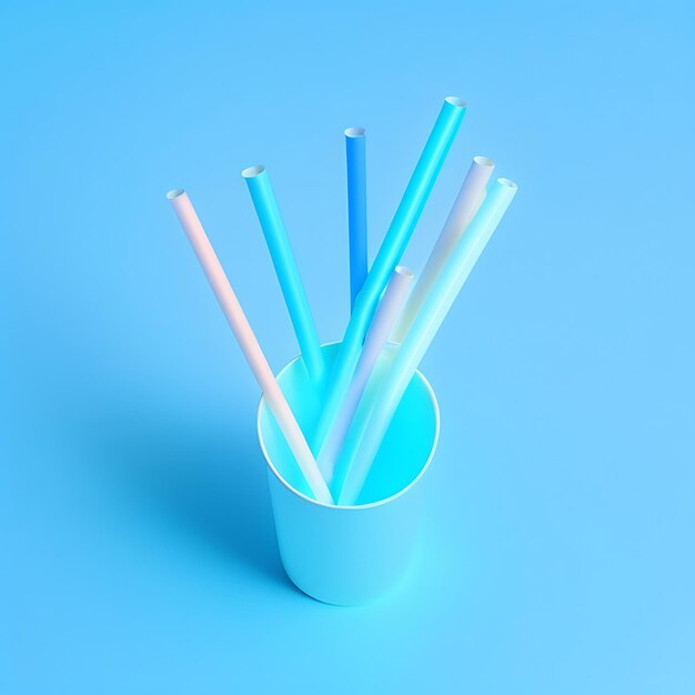 Plastic drinking straw for party or celebration on trendy blue pastel background