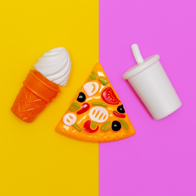 Plastic fast food.  Minimal flat lay  art