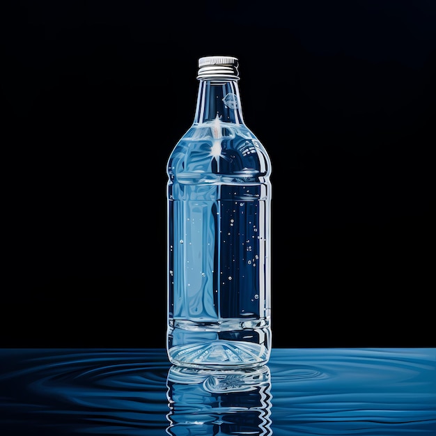 Plastic fles water op een zwarte achtergrond